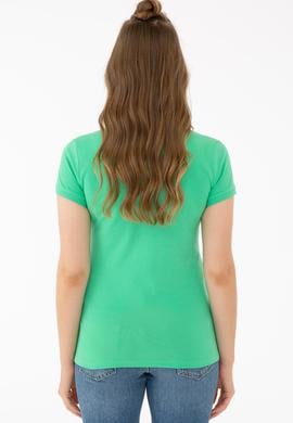 Kadın Yeşil Polo Yaka Basic Tişört - 50234714111