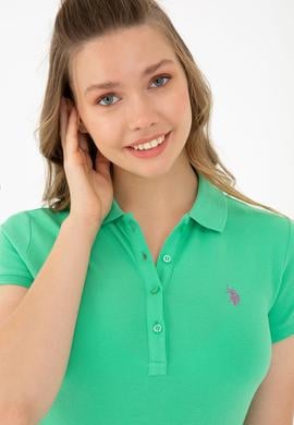 Kadın Yeşil Polo Yaka Basic Tişört - 50234714111