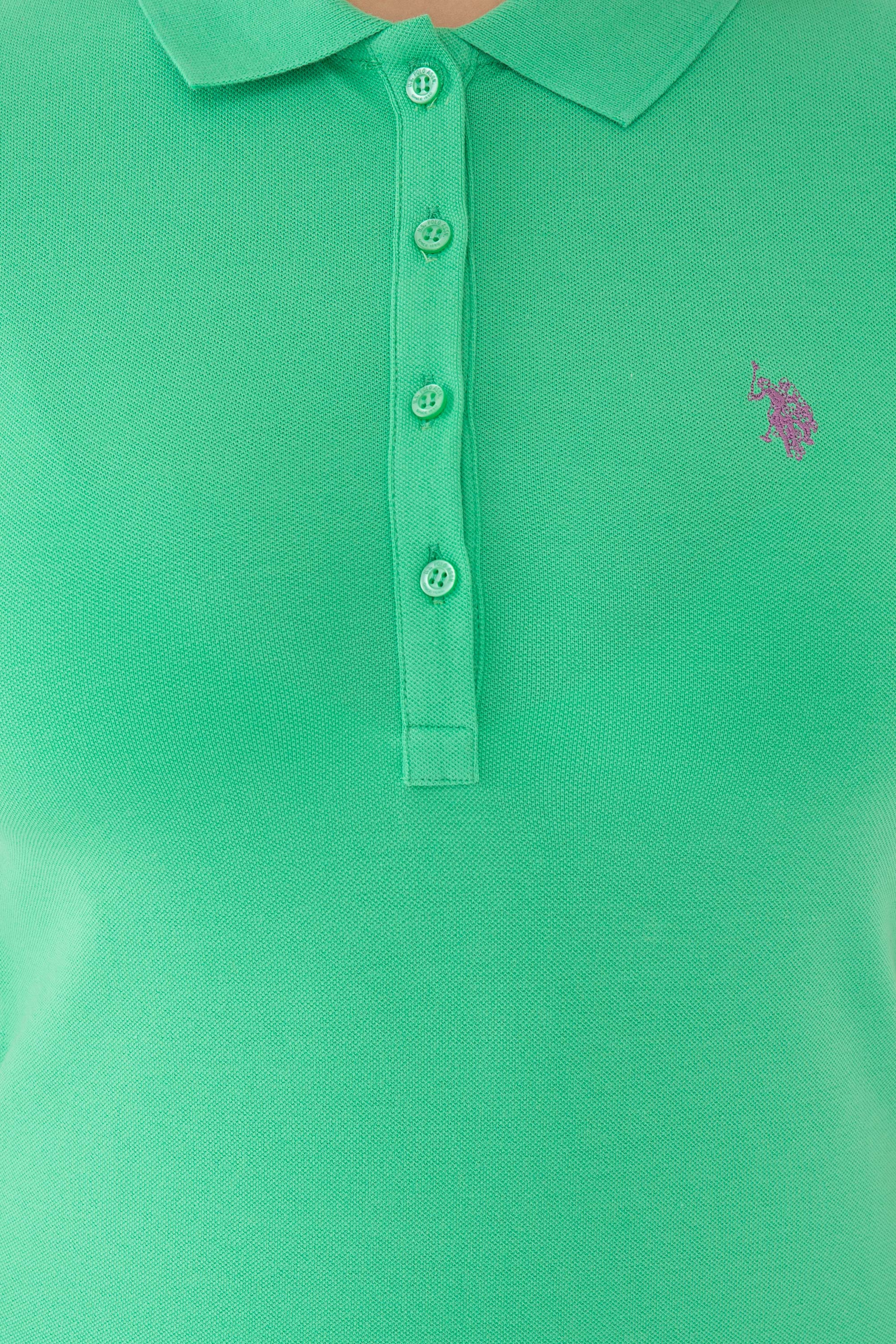 Kadın Yeşil Polo Yaka Basic Tişört - Image 5