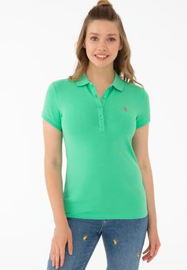Kadın Yeşil Polo Yaka Basic Tişört - 50234714111