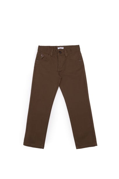 Erkek Çocuk Kahverengi Kanvas Slim Fit Pantolon