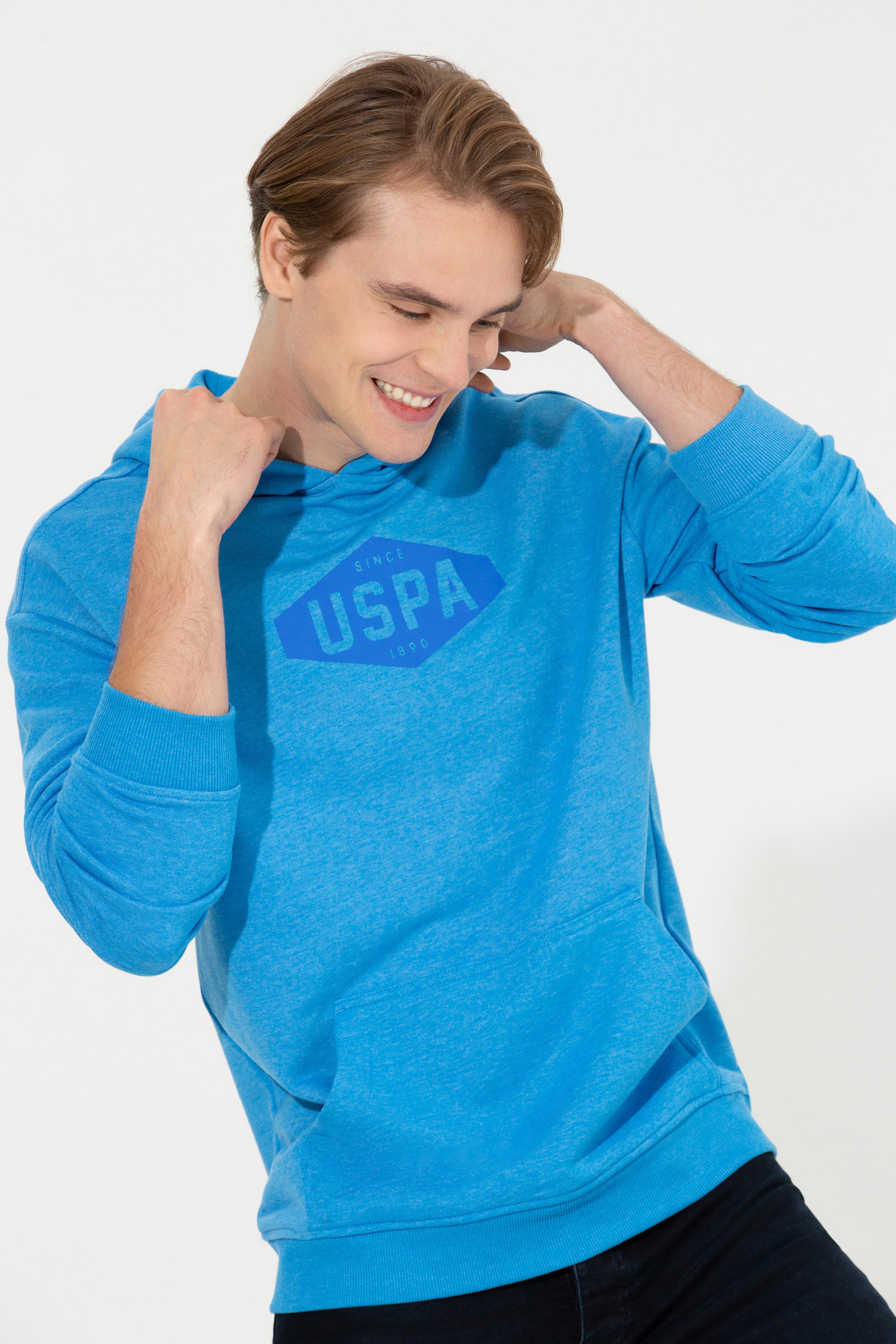 Erkek Kobalt Melanj Kapüşonlu Sweatshirt - Image 1