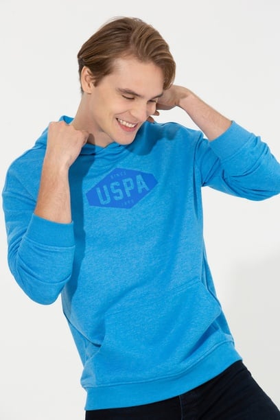 Erkek Kobalt Melanj Kapüşonlu Sweatshirt