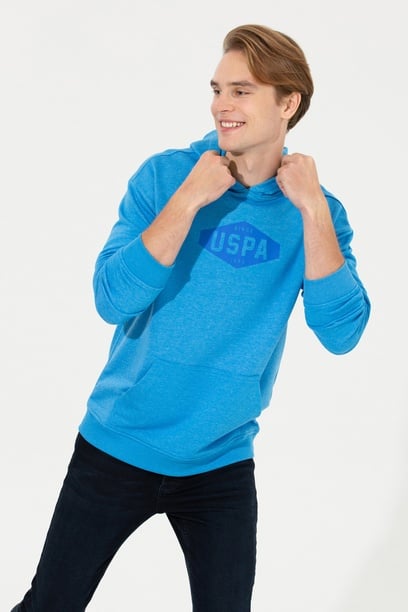 Erkek Kobalt Melanj Kapüşonlu Sweatshirt