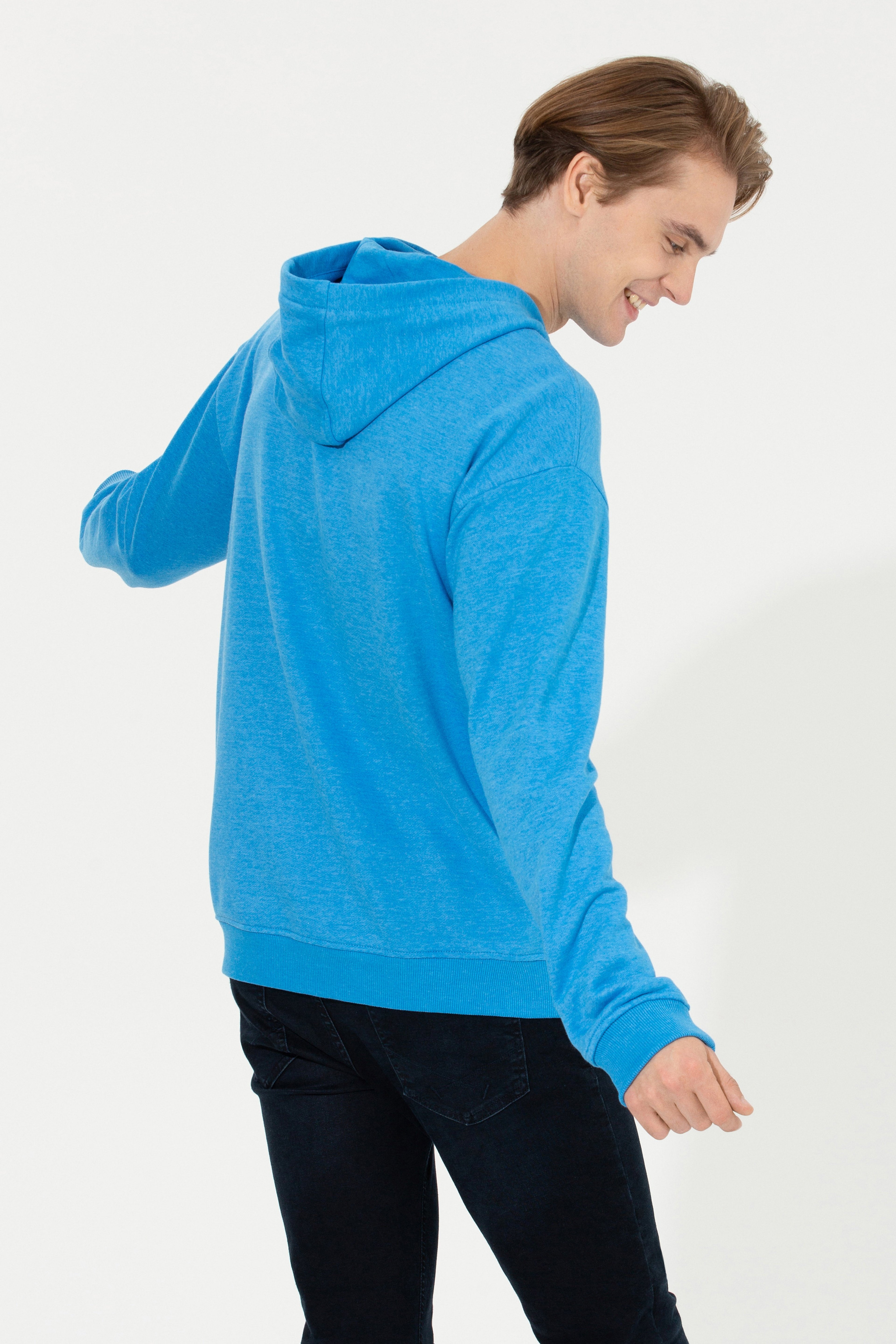 Erkek Kobalt Melanj Kapüşonlu Sweatshirt - Image 5