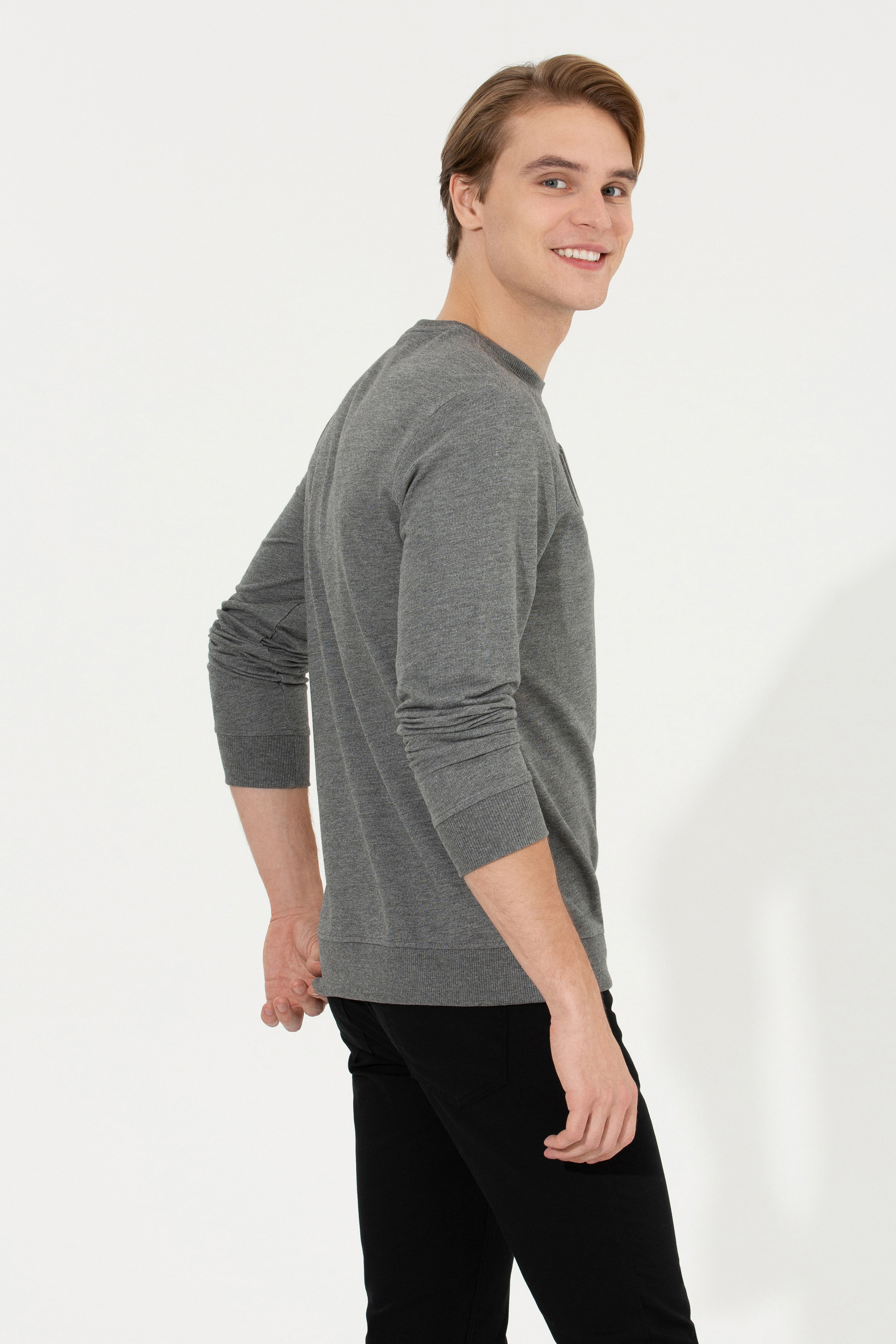 Erkek Antrasit Melanj Basic Sweatshirt