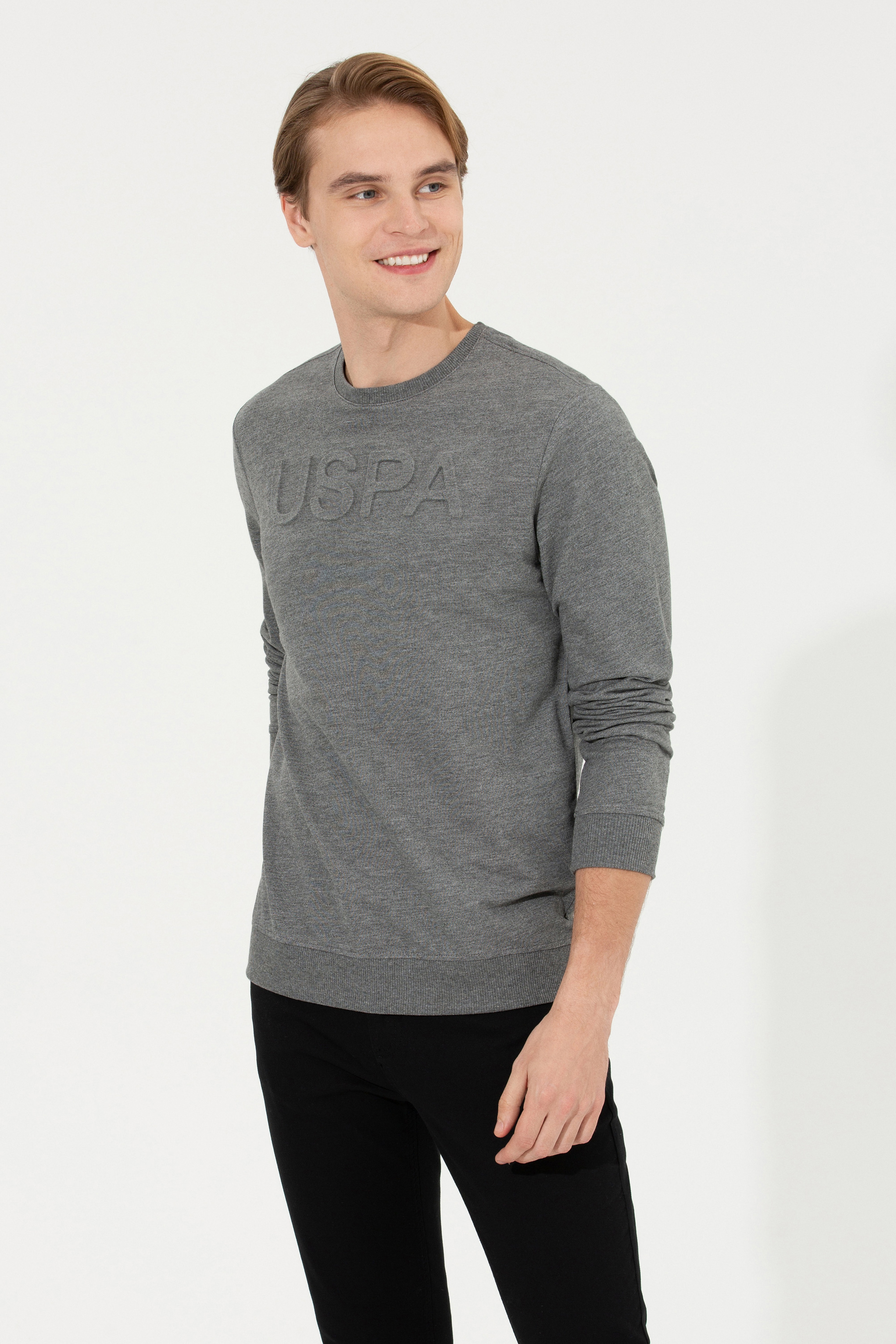 Erkek Antrasit Melanj Basic Sweatshirt