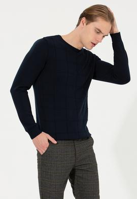 Erkek Lacivert Bisiklet Yaka Triko Kazak - 50252303016