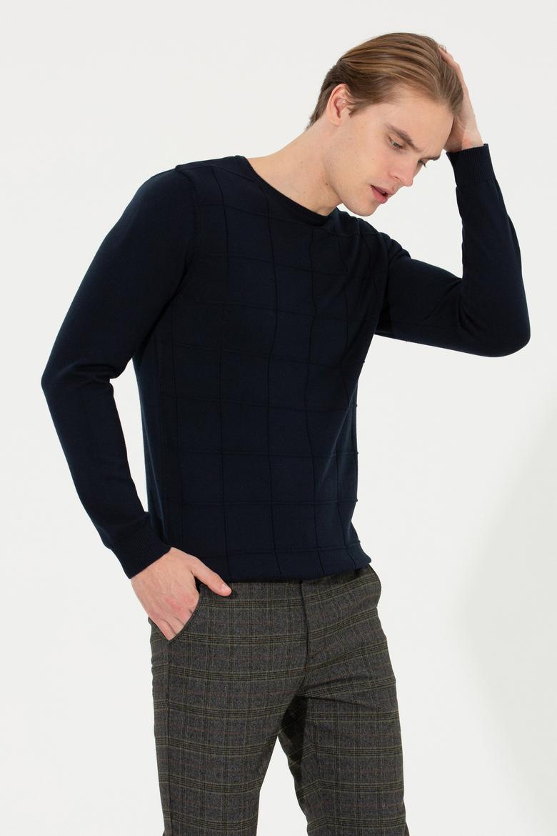 Erkek Lacivert Bisiklet Yaka Triko Kazak