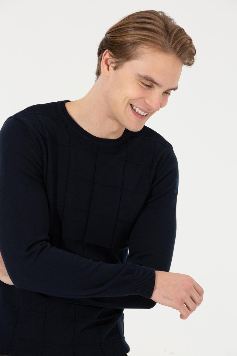 Erkek Lacivert Bisiklet Yaka Triko Kazak - 50252303016