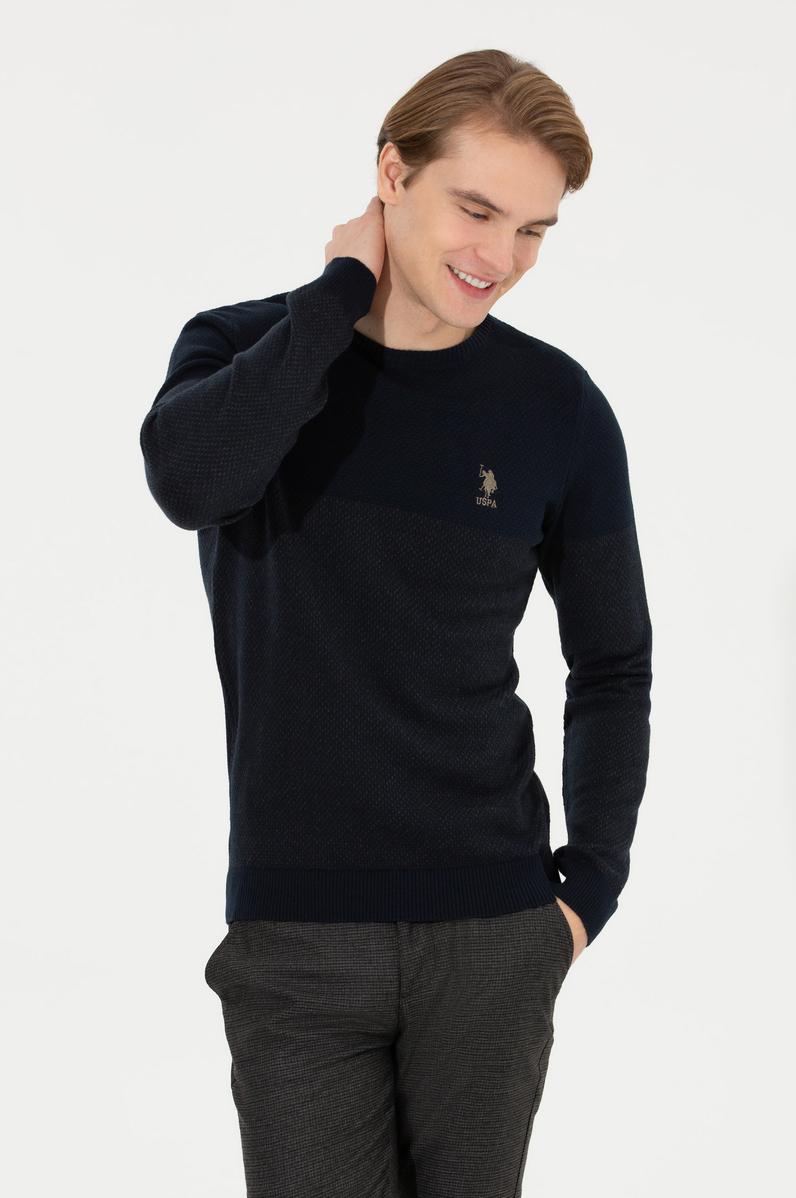 Erkek Lacivert Bisiklet Yaka Triko Kazak