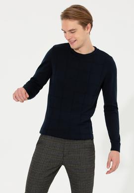 Erkek Lacivert Bisiklet Yaka Triko Kazak - 50252303016