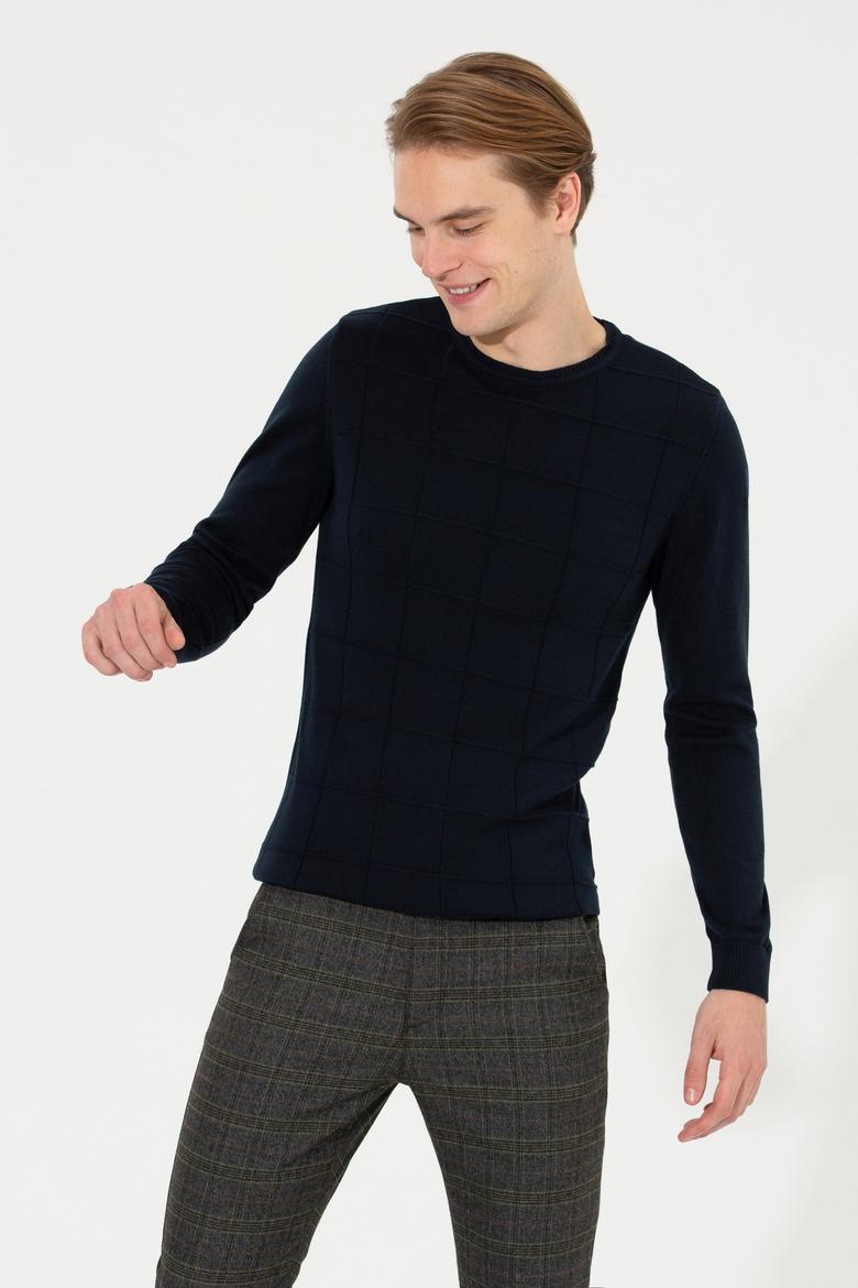 Erkek Lacivert Bisiklet Yaka Triko Kazak - 50252303016