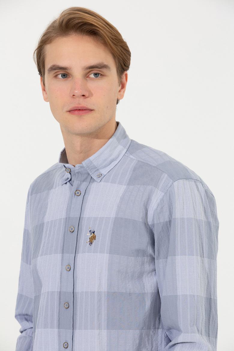 Erkek Ekoseli Gri Gömlek