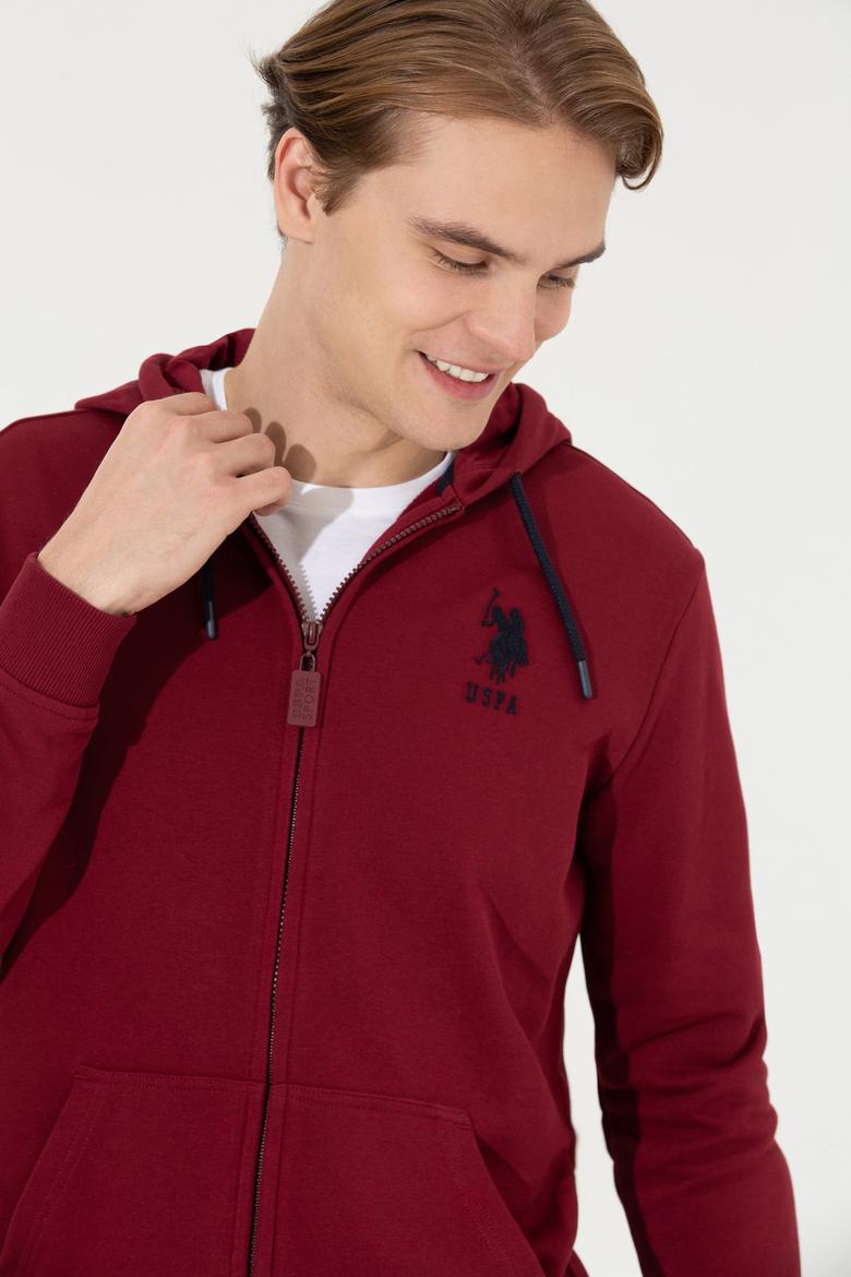 Erkek Vişne Kapüşonlu Örme Hırka - 50253132033