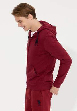 Erkek Vişne Kapüşonlu Örme Hırka - 50253132033