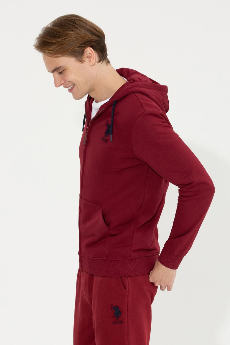 Erkek Vişne Kapüşonlu Örme Hırka - 50253132033