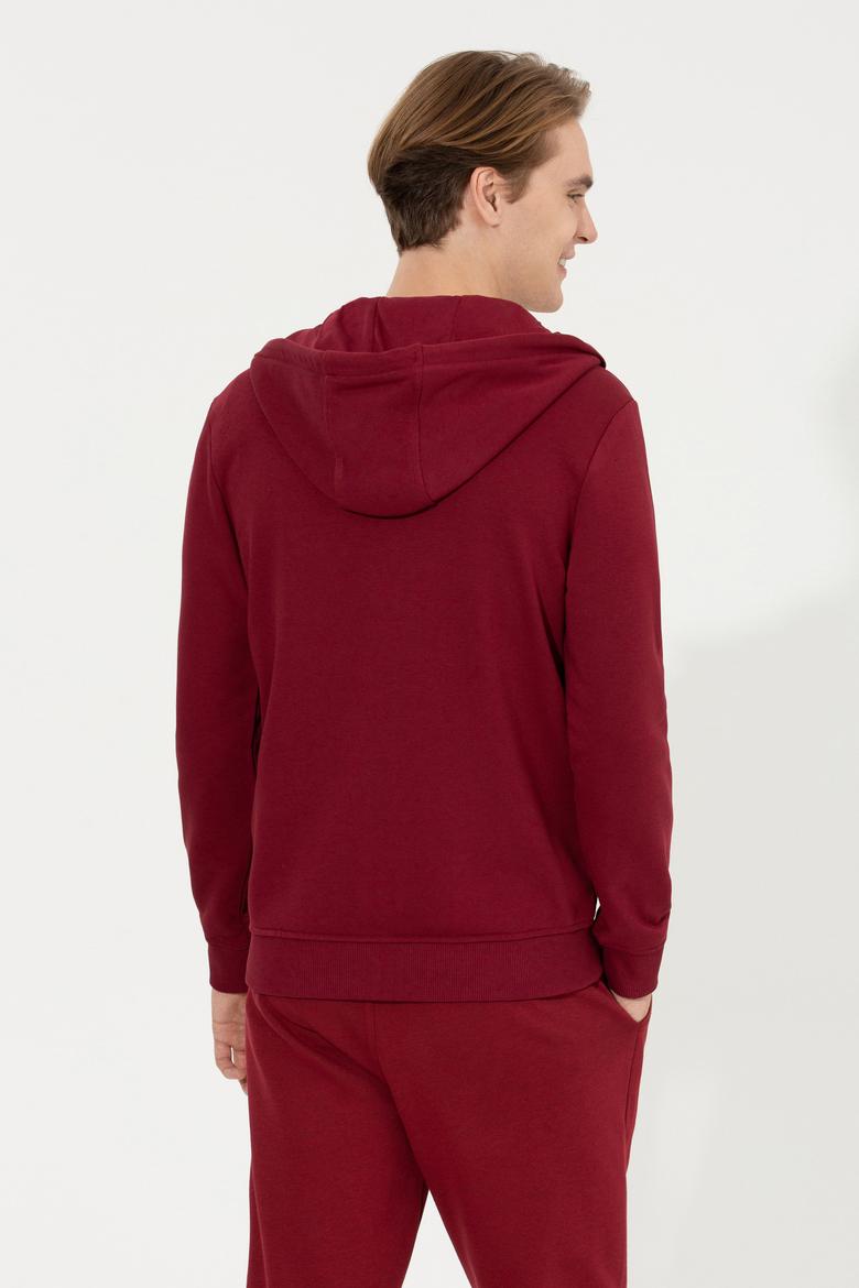 Erkek Vişne Kapüşonlu Örme Hırka - 50253132033