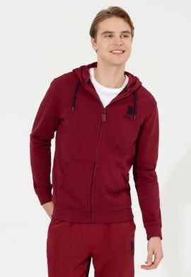 Erkek Vişne Kapüşonlu Örme Hırka - 50253132033