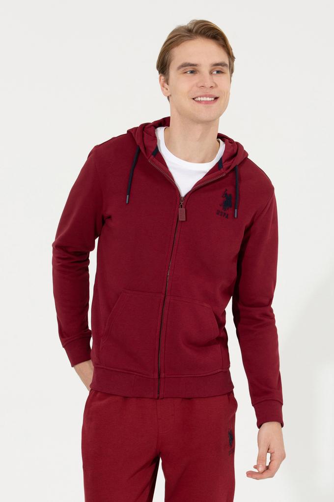 Erkek Vişne Kapüşonlu Örme Hırka