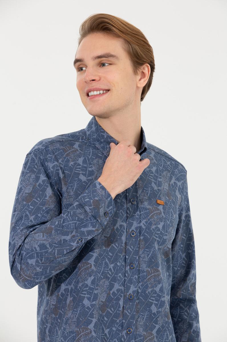 Erkek Mavi Uzun Kollu Gömlek