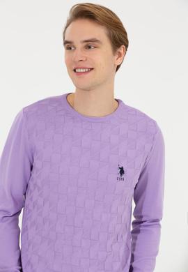 Erkek Lila Bisiklet Yaka Basic Triko Kazak - 50251882081