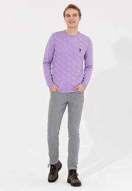 Erkek Lila Bisiklet Yaka Basic Triko Kazak - 50251882081