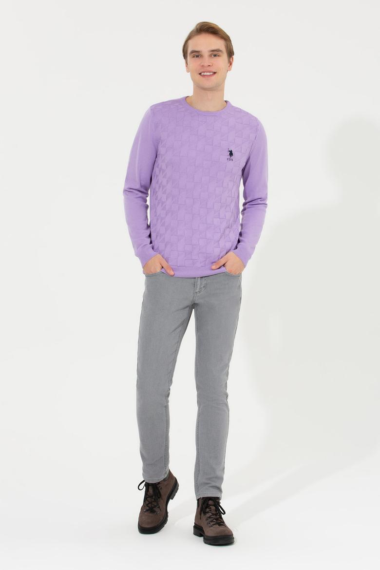 Erkek Lila Bisiklet Yaka Basic Triko Kazak - 50251882081