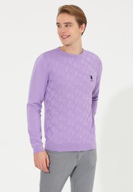 Erkek Lila Bisiklet Yaka Basic Triko Kazak - 50251882081