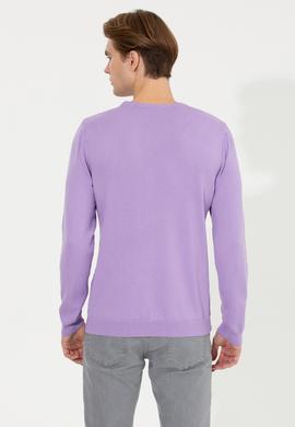 Erkek Lila Bisiklet Yaka Basic Triko Kazak - 50251882081