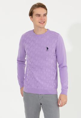 Erkek Lila Bisiklet Yaka Basic Triko Kazak - 50251882081