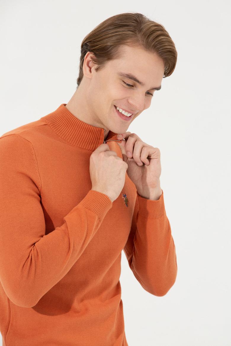 Erkek Kiremit Dik Yaka Triko Kazak