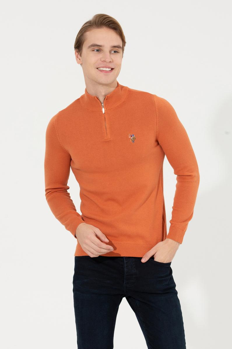 Erkek Kiremit Dik Yaka Triko Kazak