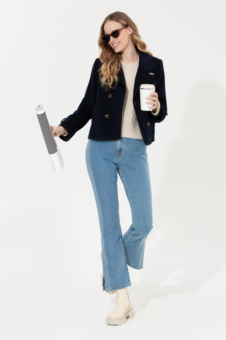 Kadın Lacivert Kaşe Kaban