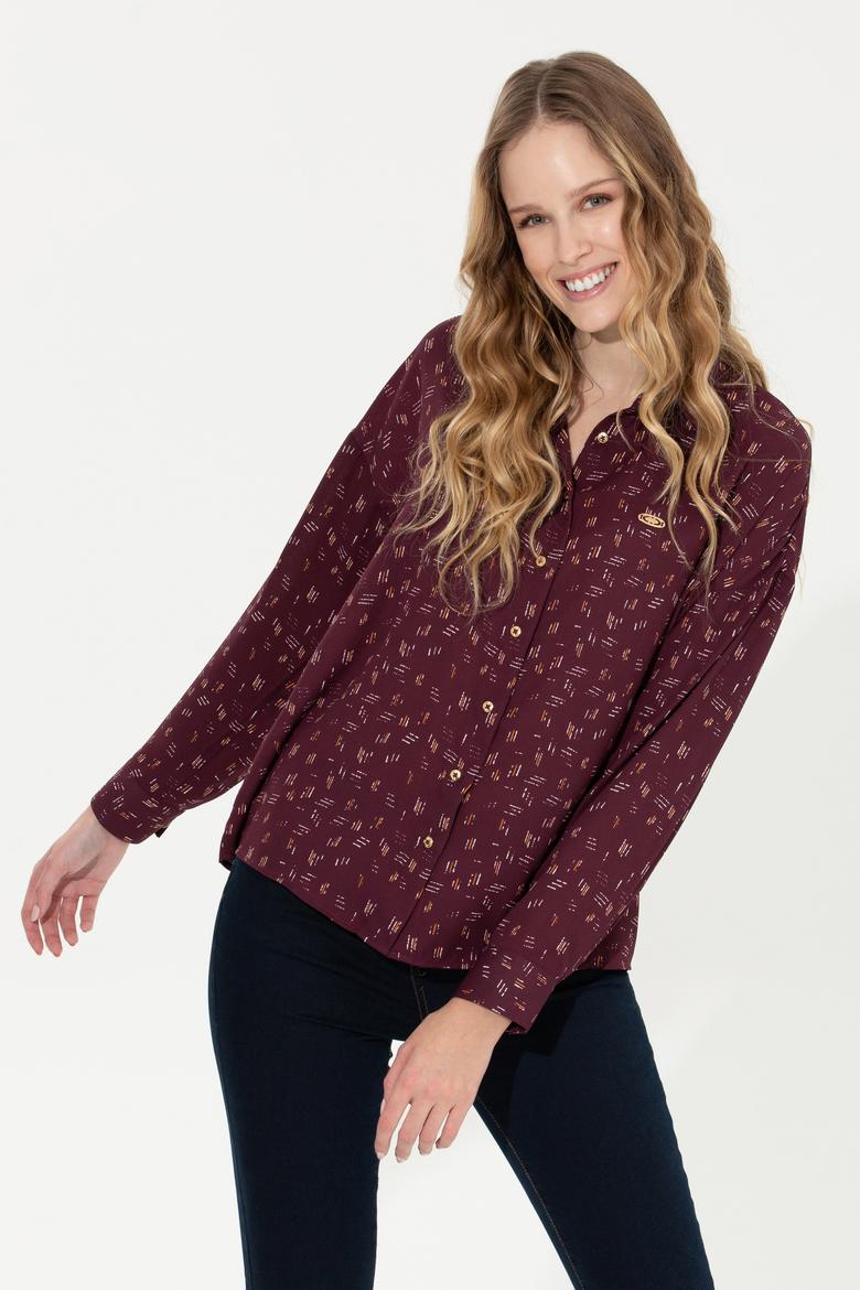 Kadın Vişne Uzun Kollu Gömlek - 50254005002