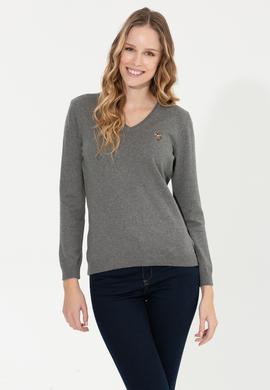 Kadın Gri Melanj Basic V Yaka Kazak - 50255648032