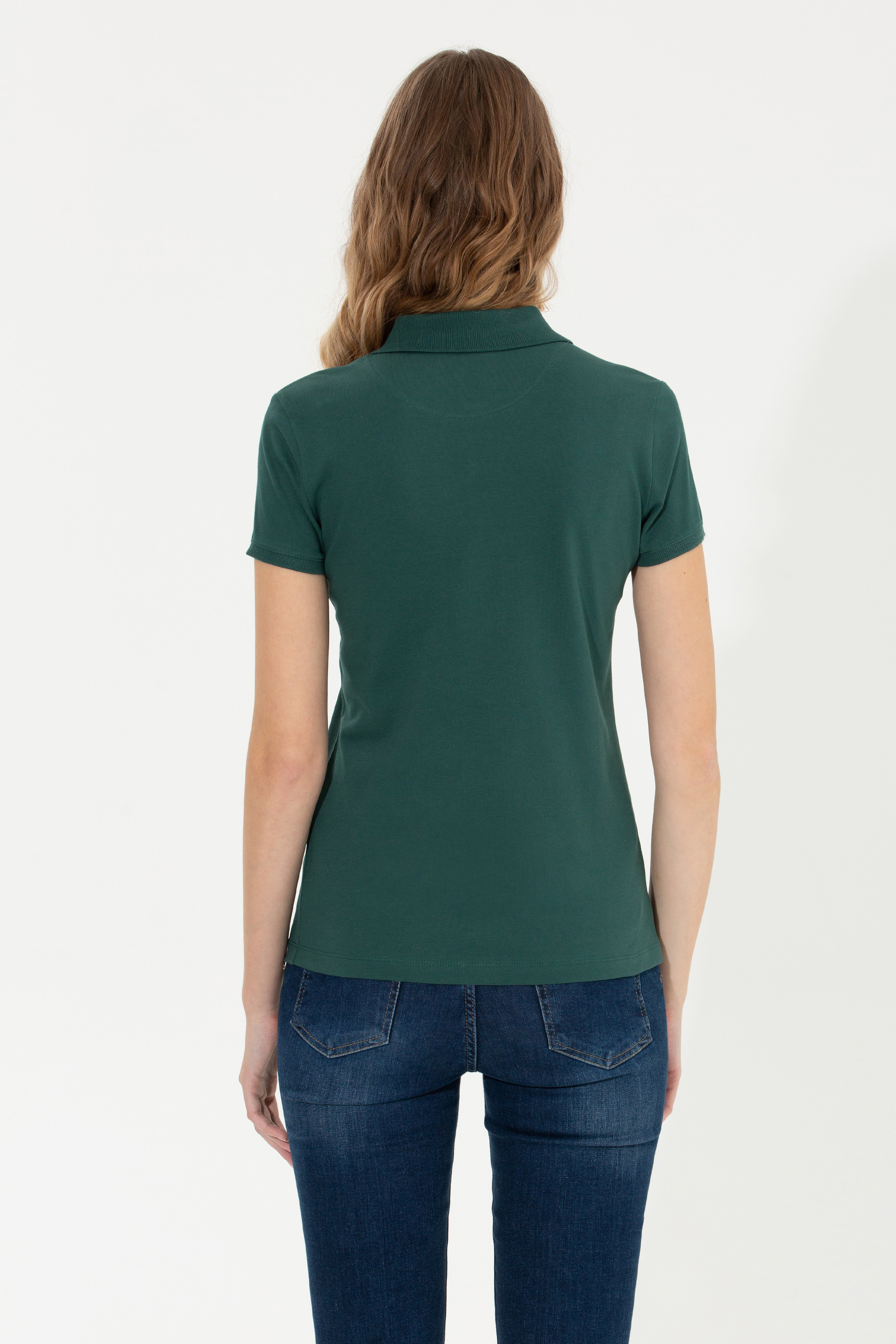 Kadın Yeşil Basic Polo Yaka Tişört - Image 5
