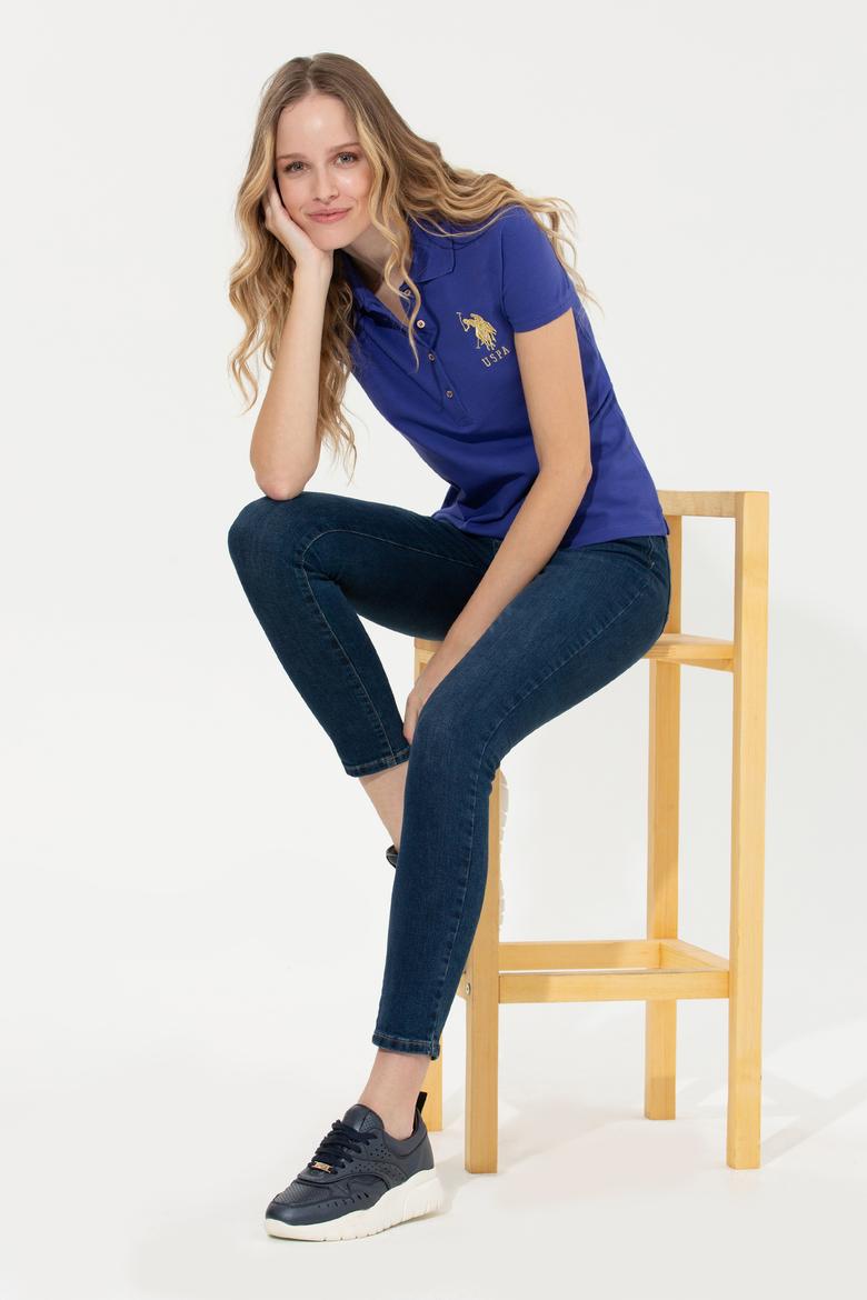 Kadın Mavi Basic Polo Yaka Tişört