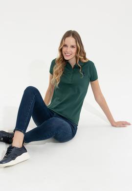 Kadın Yeşil Basic Polo Yaka Tişört - 50256287041