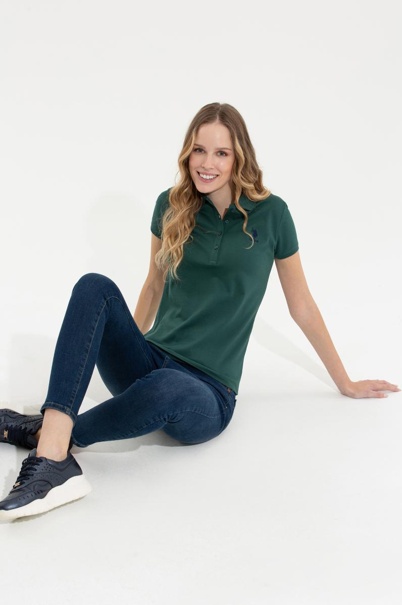 Kadın Yeşil Basic Polo Yaka Tişört