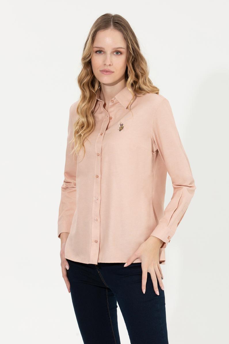 Kadın Pudra Uzun Kollu Basic Gömlek