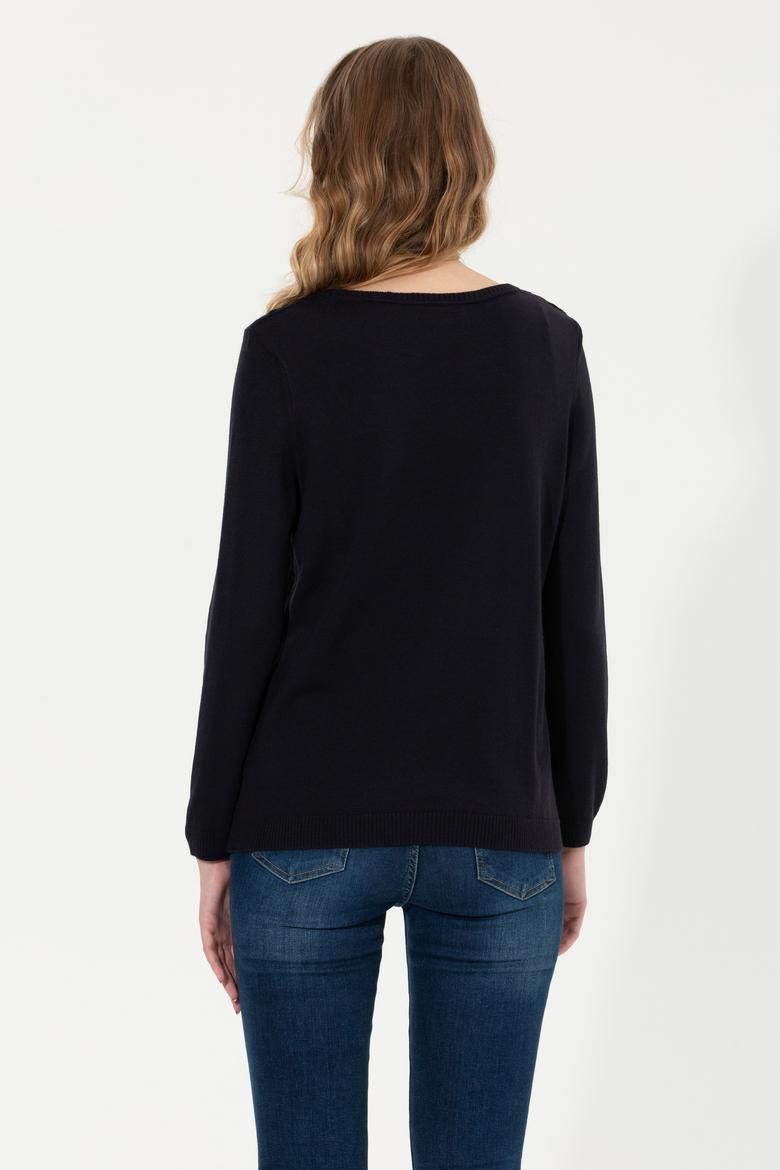 Kadın Lacivert Bisiklet Yaka Kazak - 50255255003