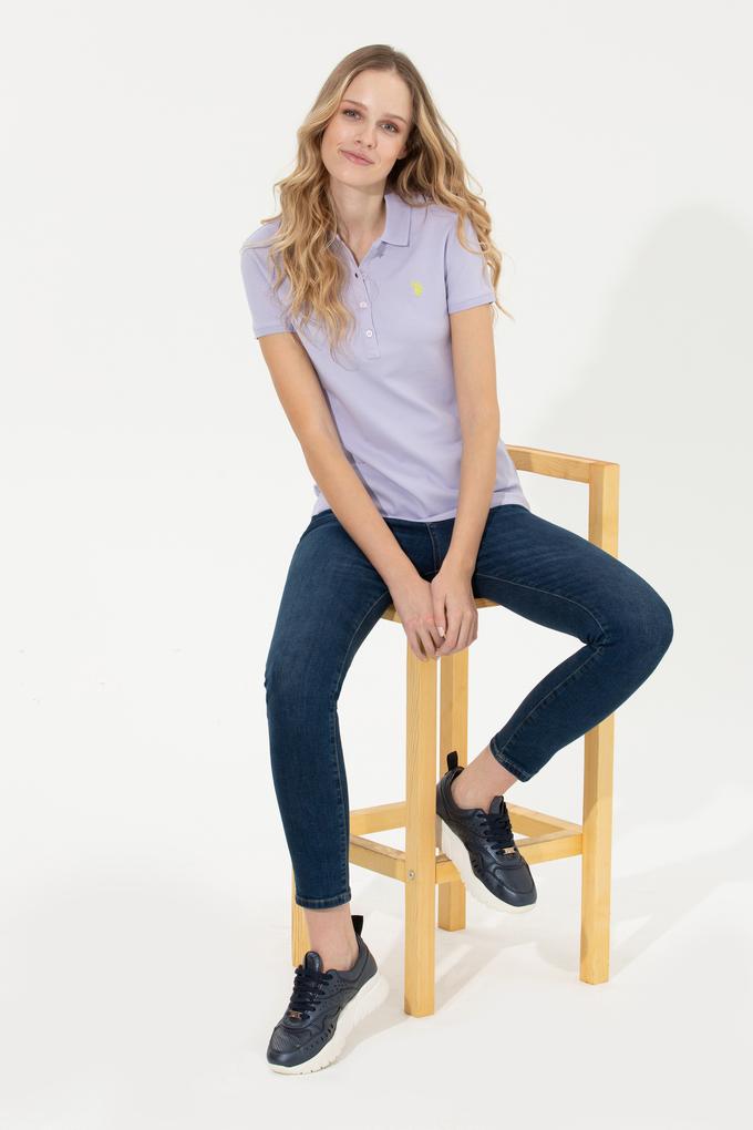 Kadın Lila Basic Polo Yaka Tişört