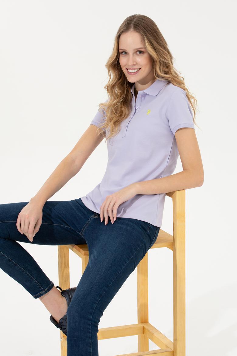 Kadın Lila Basic Polo Yaka Tişört - 50246272190