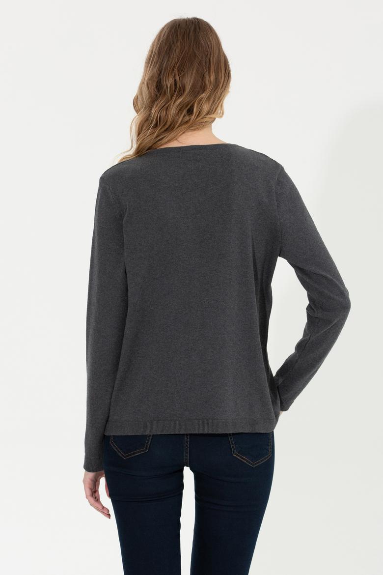Kadın Antrasit Melanj Basic Triko Hırka - 50251904042