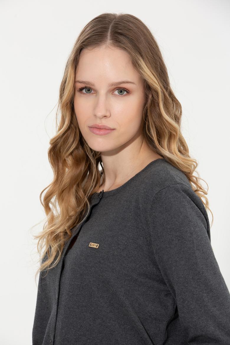 Kadın Antrasit Melanj Basic Triko Hırka - 50251904042