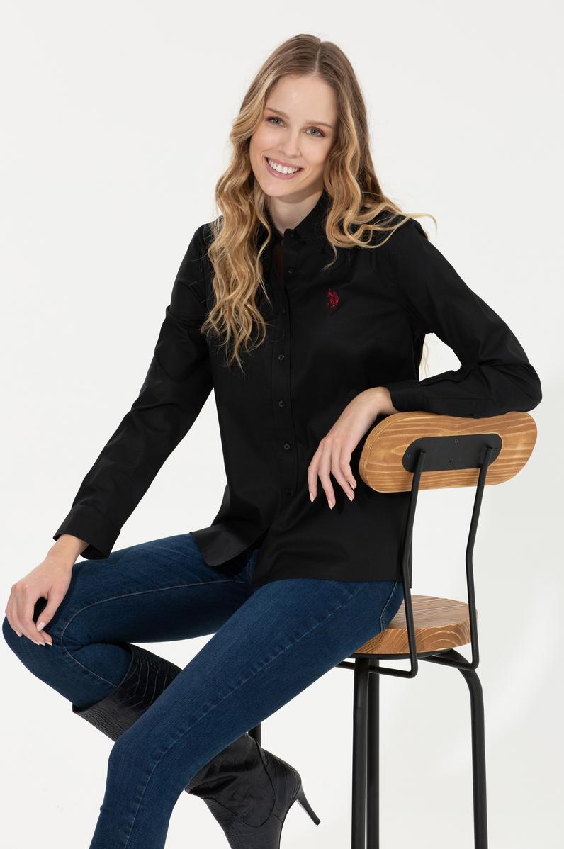 Kadın Siyah Uzun Kollu Basic Gömlek