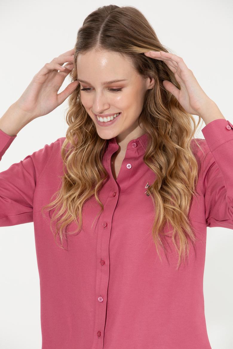 Kadın Pembe Uzun Kollu Basic Gömlek