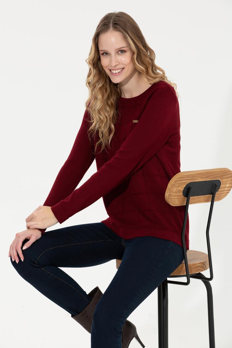 Kadın Bordo Kazak - 50255657008