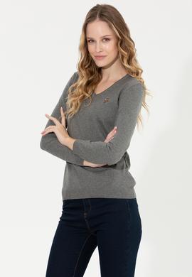 Kadın Gri Melanj Basic V Yaka Kazak - 50255648032